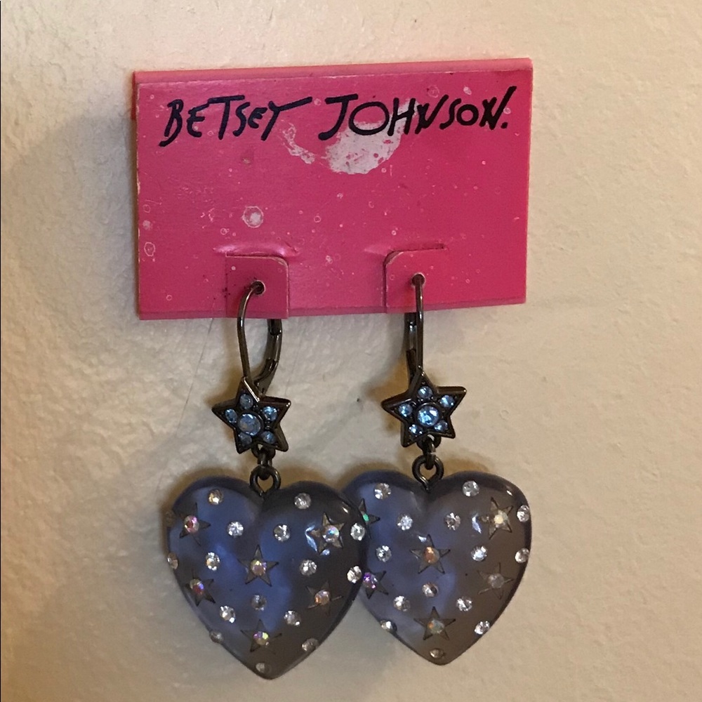 Betsey Johnson Blue Lucite Puffy Heart Earrinngs
